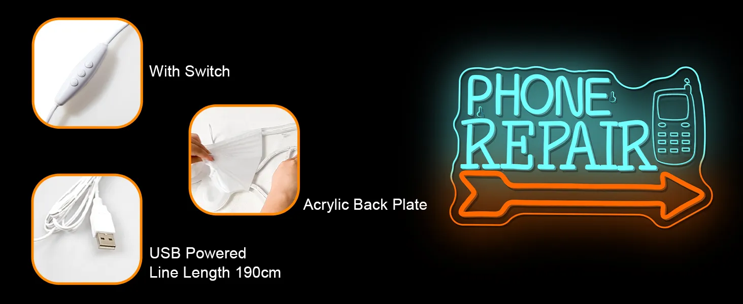 Phone Repair Neon Sign Dimmale Neon Lights For Wall Decor Led Lights ForMobile Phone Repair Shop Business Cellphone Repair Shop Decor USB Powered 14.6x9.1in