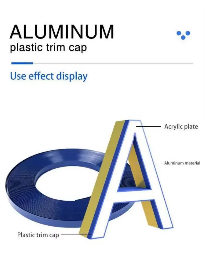 Yellow Aluminum Trim Cap Channel Letter Sign Plastic Arrow Shape Coil Bending &#038; Cutting Processing Service Advertising