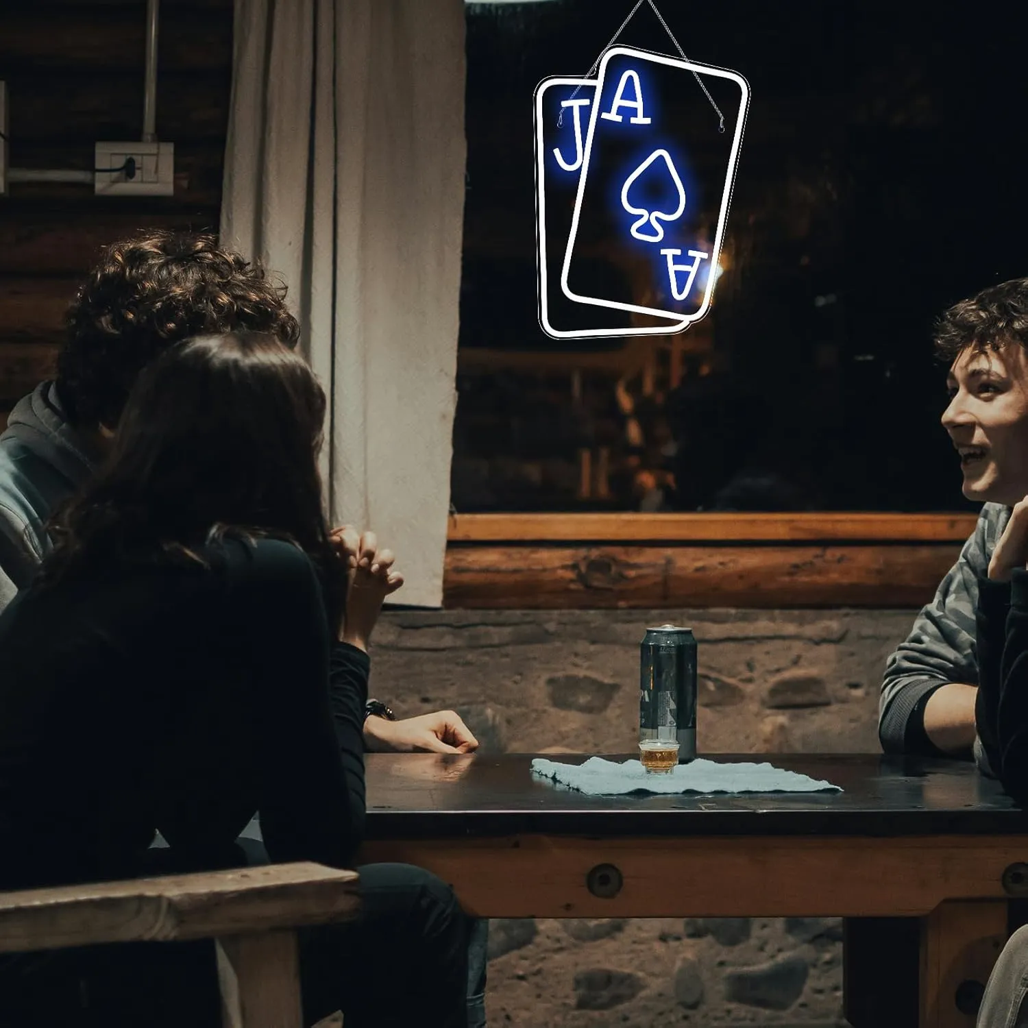 Playing Cards Neon Signs for Wall Decor Poker Teens Led Neon Light Blue White Usb Light Sign for Bedroom Casino Bar Hotel Play Room Birthday Party Decor