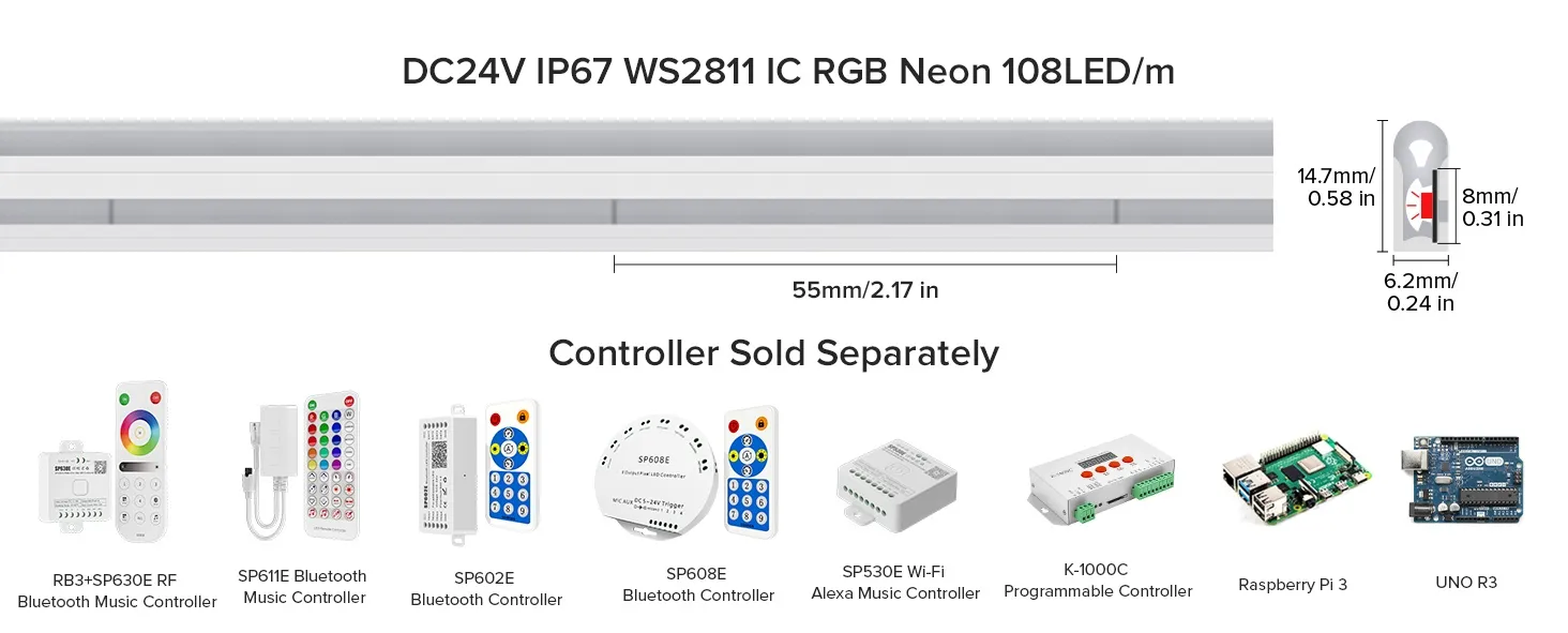 LED Neon Lights 12V Warm White Dimmable LED Strip Lights Waterproof